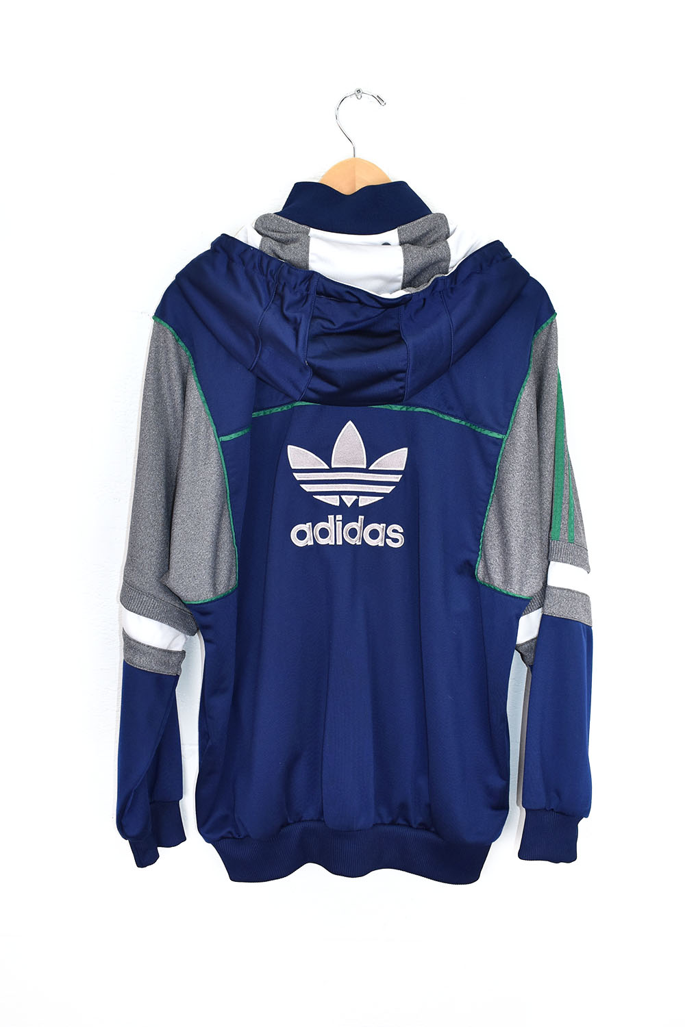 Adidas Sportjacke dunkel blau mit Kapuze und Backprint Vintage Emde