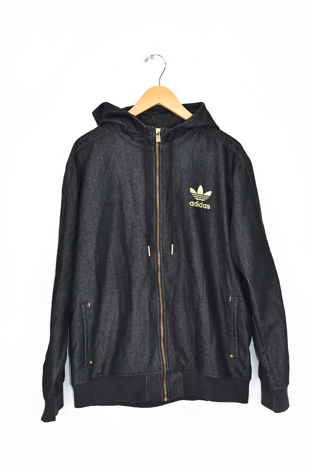 Adidas Jeans Jacke in Anthrazit mit gold im Trainingsjacken Stil 90s Look Vintage Emde